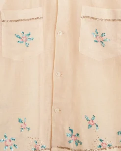 Men BODE Sequined Floral Net Short Sleeve Shirt