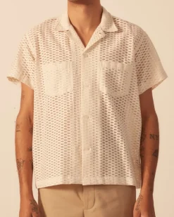 Men BODE Sheer Brick Lace Short Sleeve Shirt
