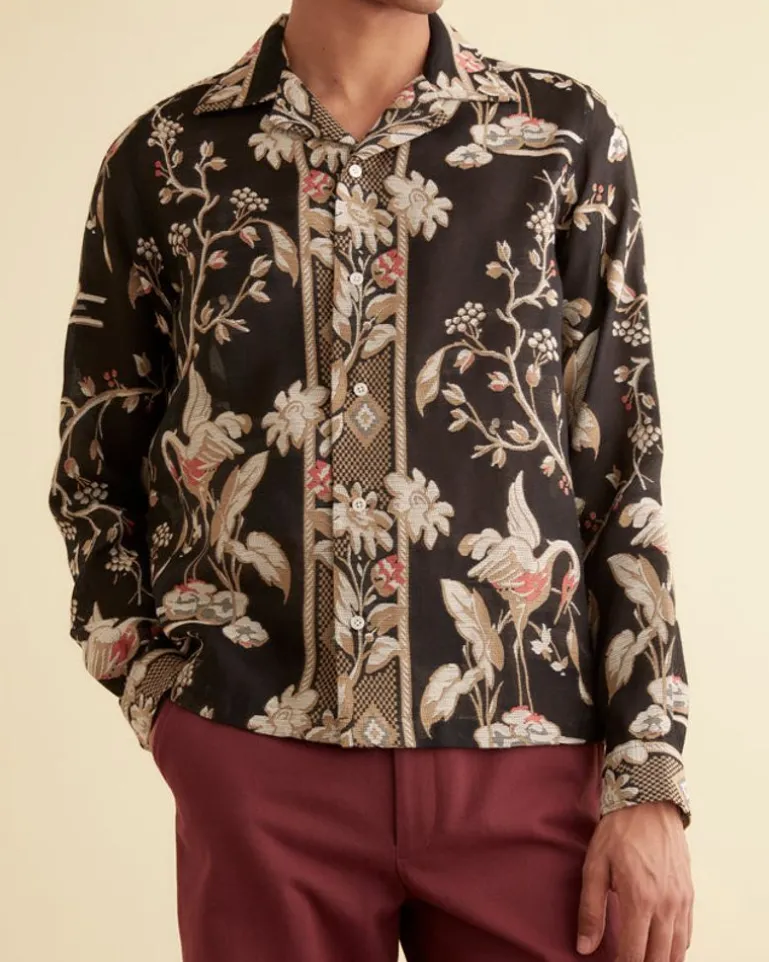 Men BODE Sheer Cranes Long Sleeve Shirt