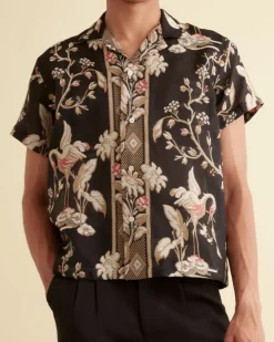 Men BODE Sheer Cranes Short Sleeve Shirt