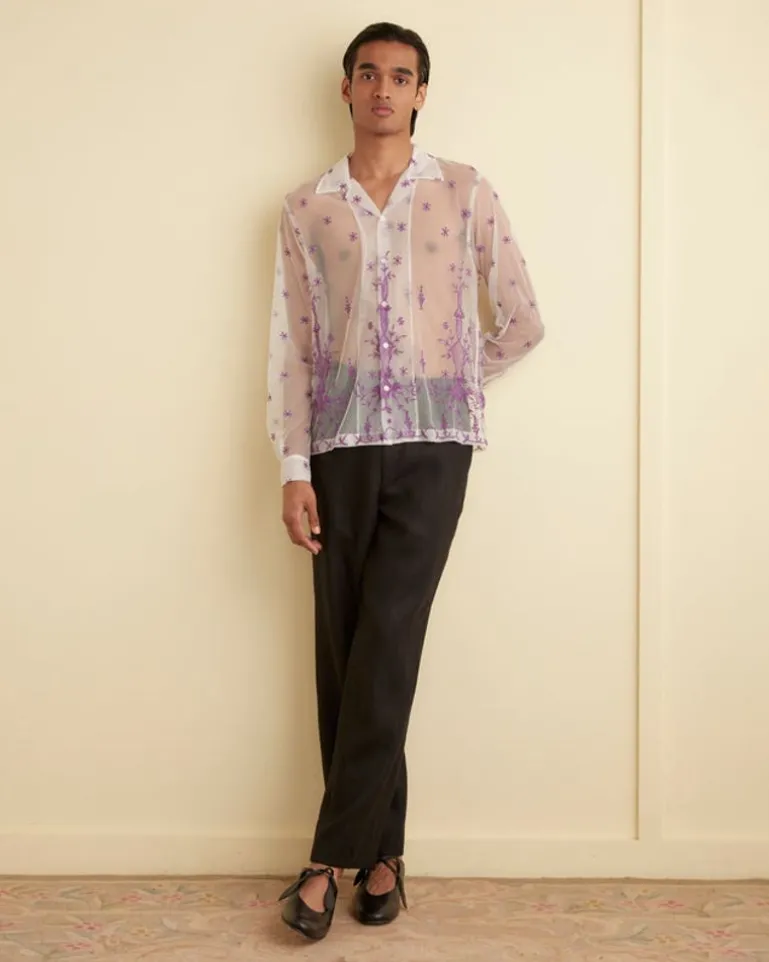 Men BODE Sheer Lavandula Long Sleeve Shirt