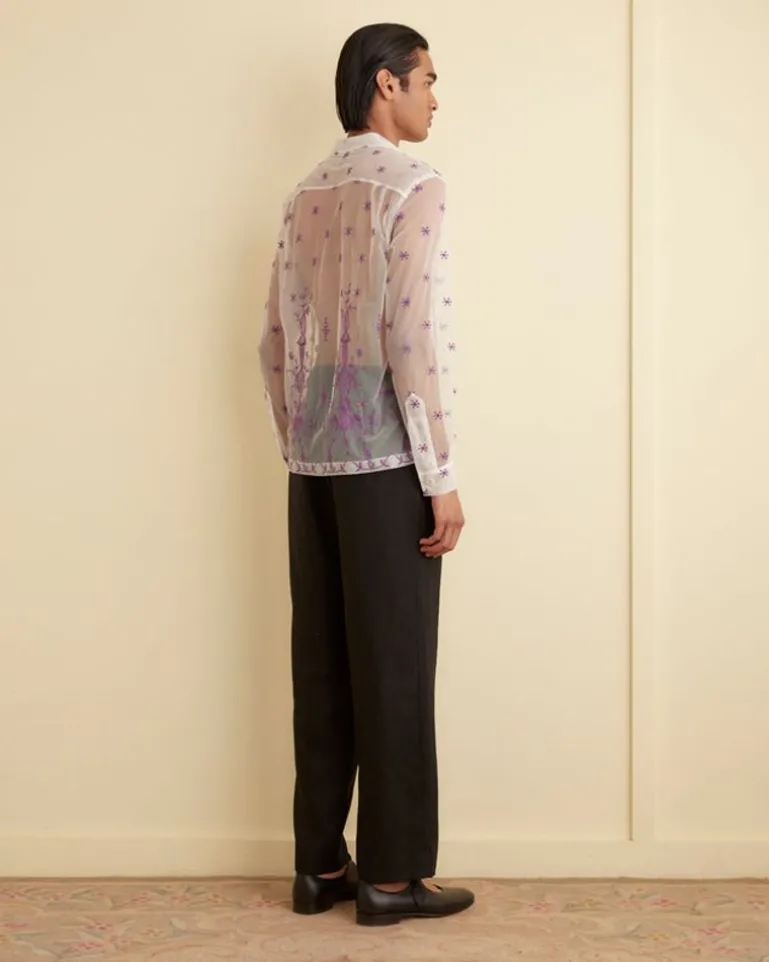 Men BODE Sheer Lavandula Long Sleeve Shirt