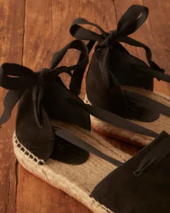 Men BODE Suede Lace-Up Espadrille - Black Natural