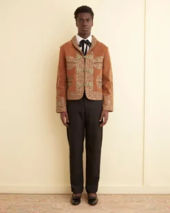 Men BODE Suede Shawl Couching Jacket
