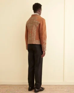 Men BODE Suede Shawl Couching Jacket
