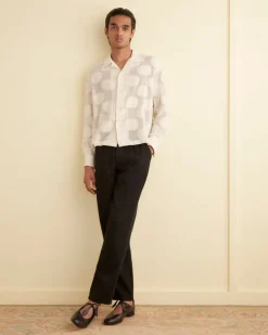 Men BODE Sunflower Lace Long Sleeve Shirt - Ecru