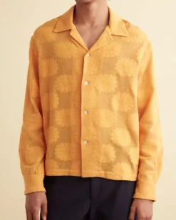 Men BODE Sunflower Lace Long Sleeve Shirt - Golden