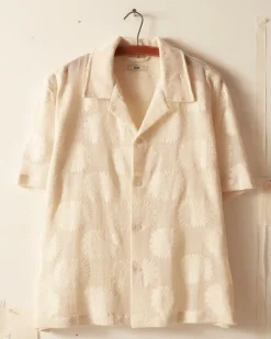 Men BODE Sunflower Lace Short Sleeve Shirt - Ecru