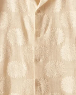 Men BODE Sunflower Lace Short Sleeve Shirt - Ecru