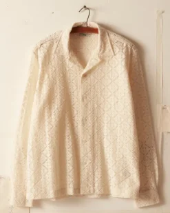 Men BODE Tile Lace Long Sleeve Shirt - Ecru