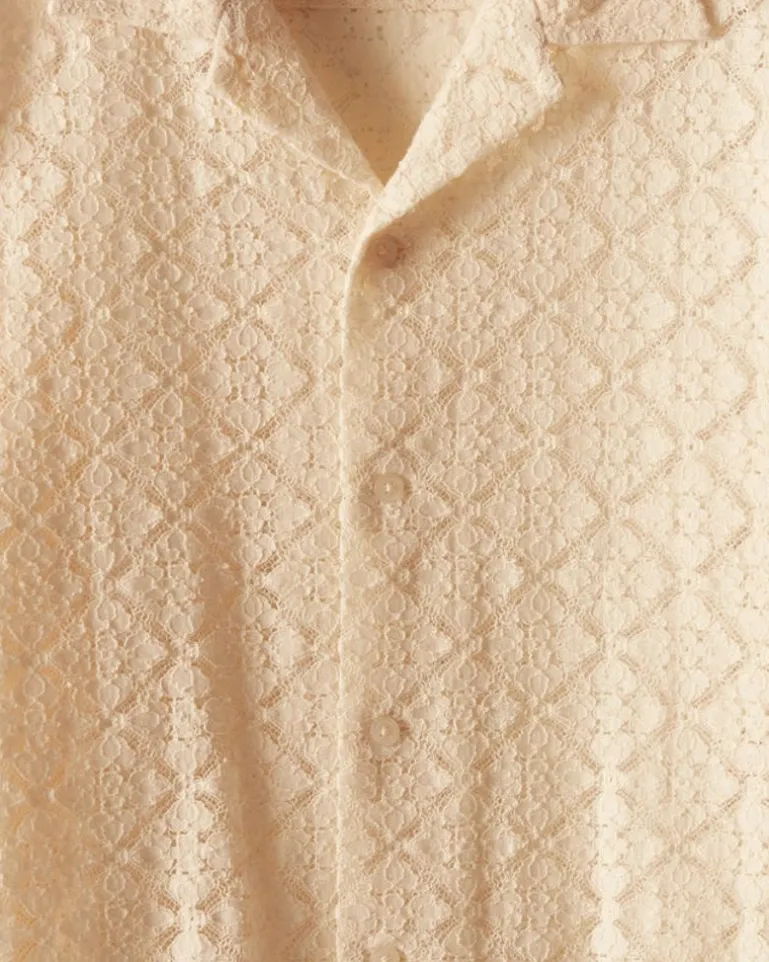 Men BODE Tile Lace Long Sleeve Shirt - Ecru