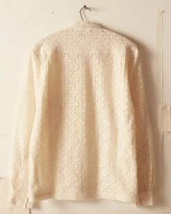 Men BODE Tile Lace Long Sleeve Shirt - Ecru