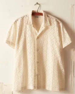 Men BODE Tile Lace Short Sleeve Shirt - Ecru