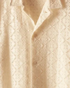 Men BODE Tile Lace Short Sleeve Shirt - Ecru