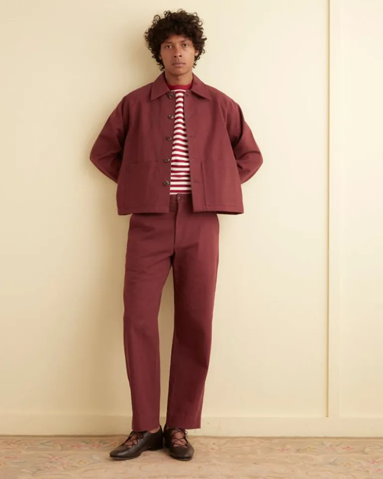 Men BODE Twill Cropped Car Jacket - Merlot