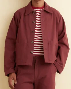 Men BODE Twill Cropped Car Jacket - Merlot