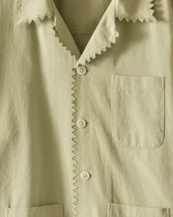Men BODE Zig-Zag Hem Long Sleeve Shirt - Mint